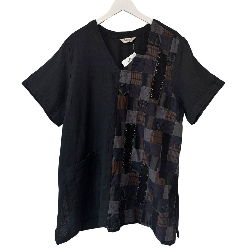 Marketplace Rushila Upcycled Patchwork Tunic Black Pocket Gauze 1W/18-20 NEW